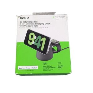 Cc3O‎ Belkin 2-in-1 MagSafe Charging Dock 15W Fast Charge Apple Watch, Charcoal